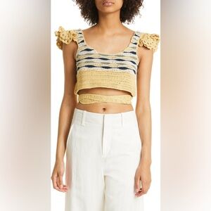 AYNI Ruru Cropped Crochet Top – Size S NWT Boho-Crochet Off‑Shoulder Crop